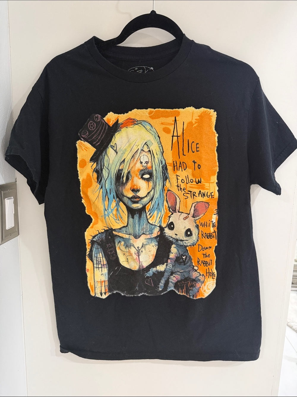 Graphic Alice Short Sleeve Tee - Black with Orange Artwork